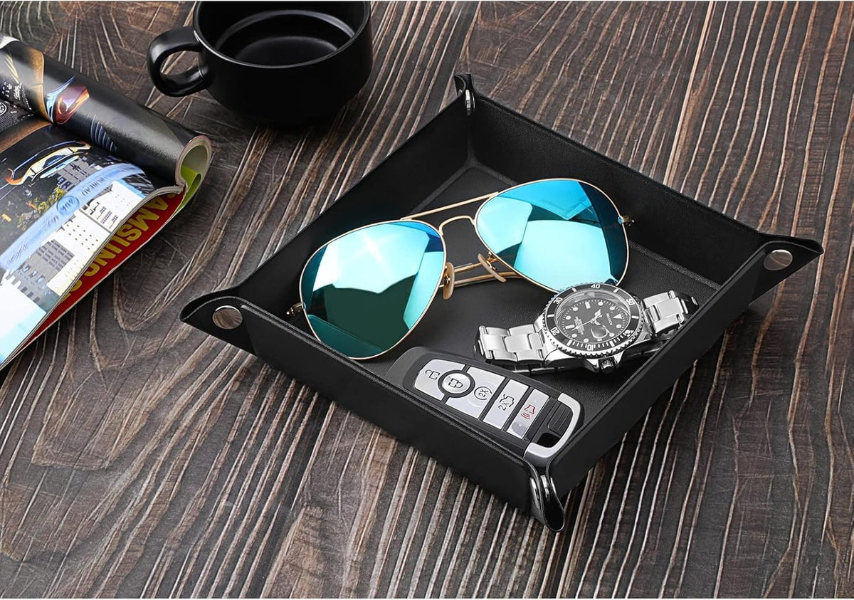 PU Valet Tray for Key Coin Phone Jewelry Wallet, M, Black