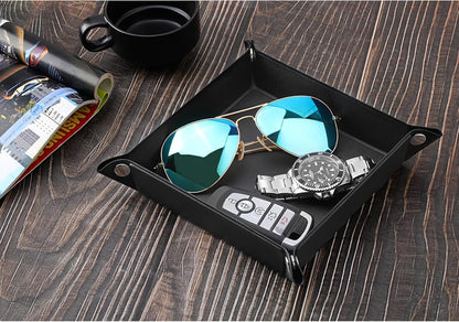PU Valet Tray for Key Coin Phone Jewelry Wallet, M, Black