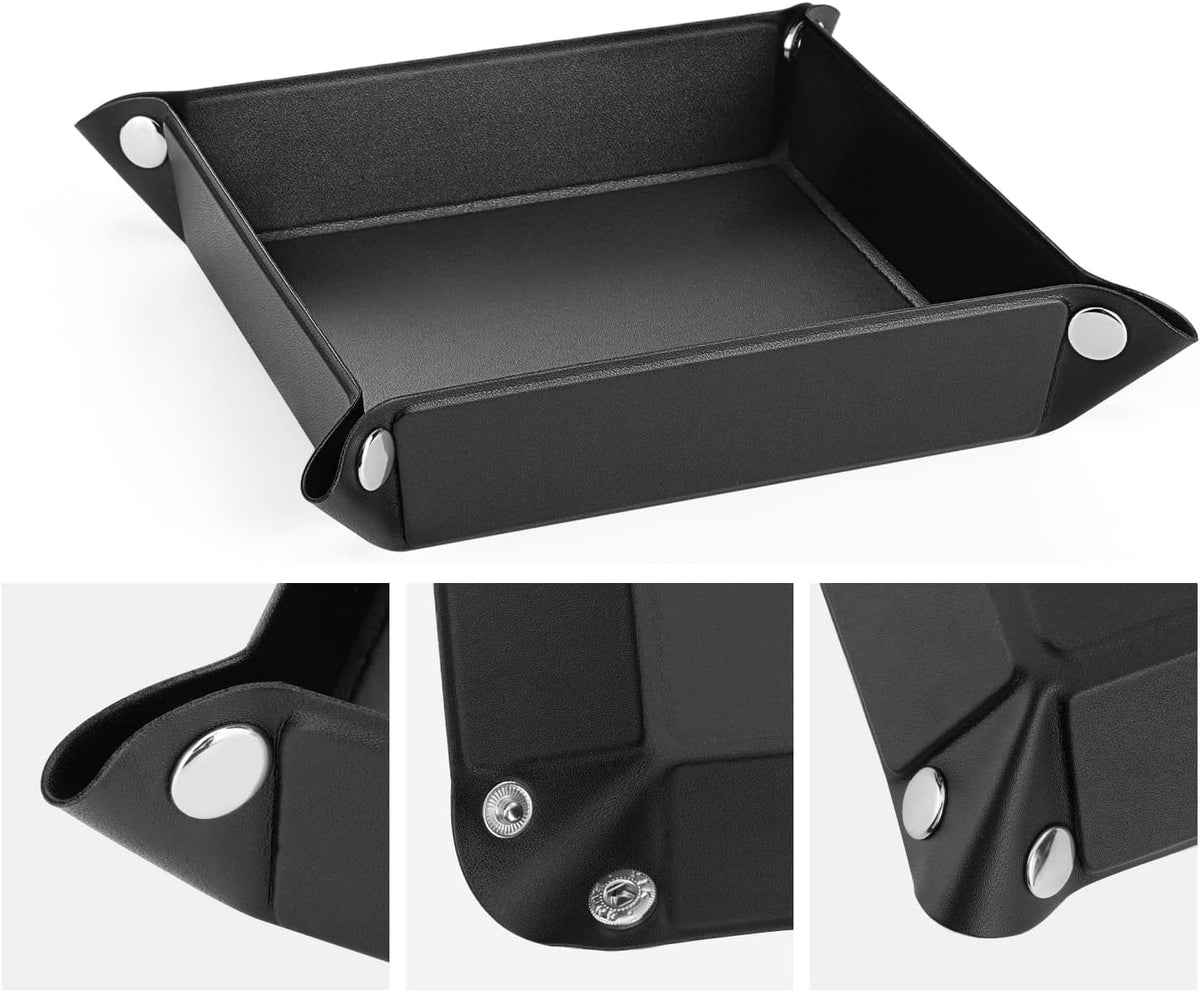 PU Valet Tray for Key Coin Phone Jewelry Wallet, M, Black