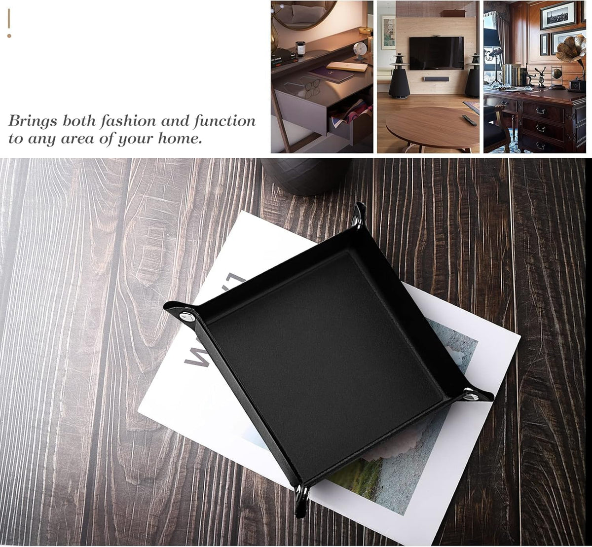 PU Valet Tray for Key Coin Phone Jewelry Wallet, M, Black