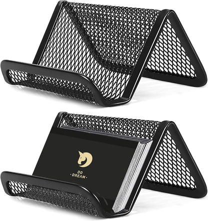 2 Pcs Black Business Card Holder Desk, Wire Mesh Business Card Holder Display, Desktop Business Card Stand, Metal Business Card Display Holder for real estate, Office, Tradeshow, Bar (2)
