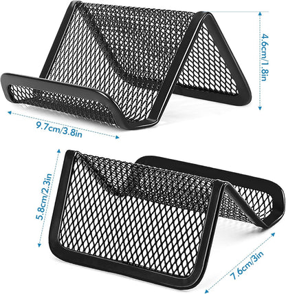 2 Pcs Black Business Card Holder Desk, Wire Mesh Business Card Holder Display, Desktop Business Card Stand, Metal Business Card Display Holder for real estate, Office, Tradeshow, Bar (2)