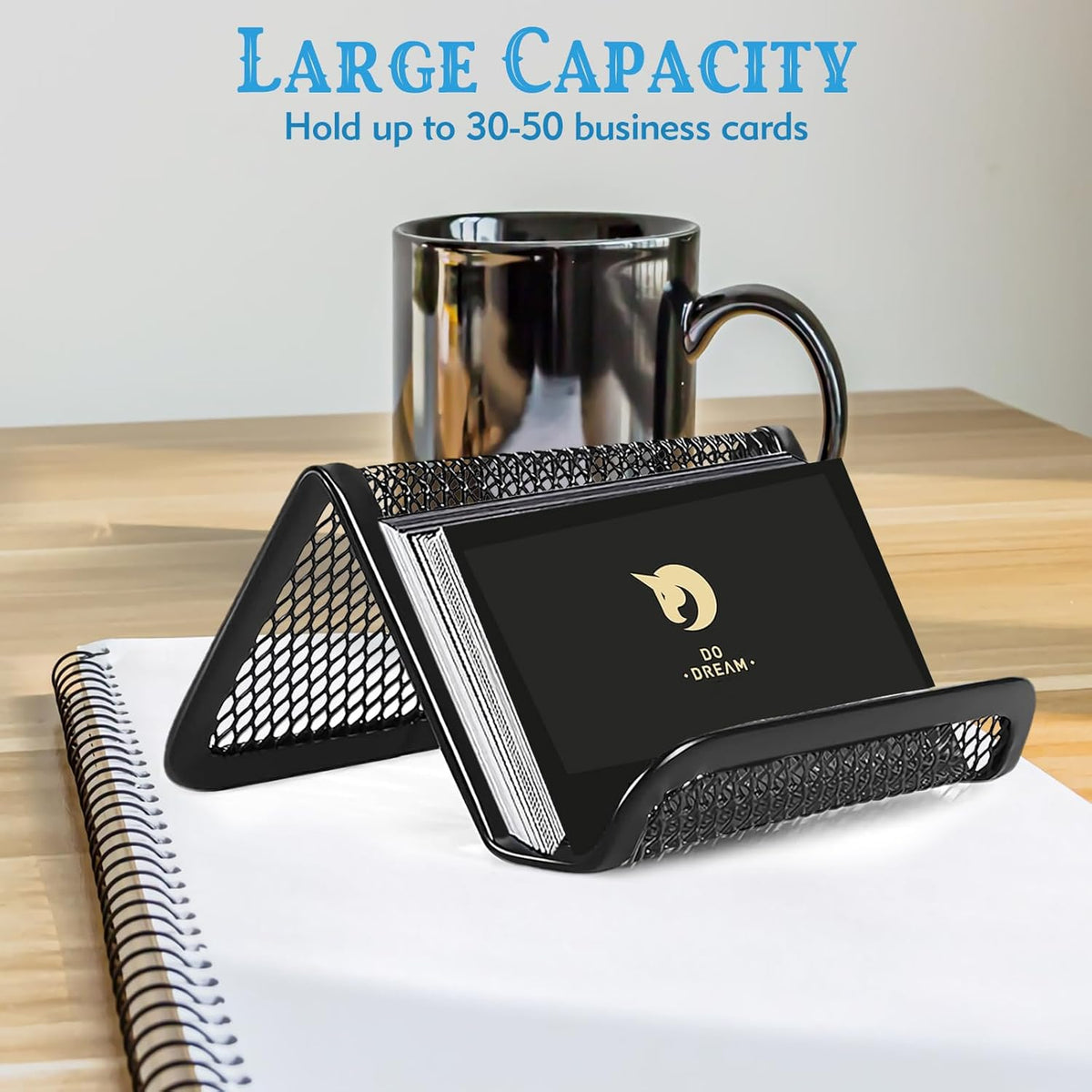 2 Pcs Black Business Card Holder Desk, Wire Mesh Business Card Holder Display, Desktop Business Card Stand, Metal Business Card Display Holder for real estate, Office, Tradeshow, Bar (2)