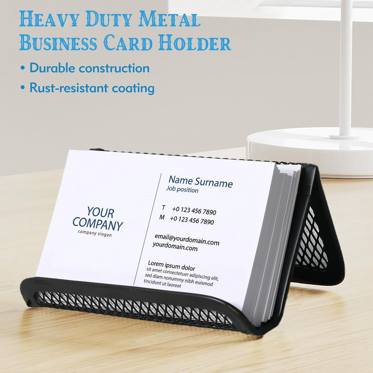 2 Pcs Black Business Card Holder Desk, Wire Mesh Business Card Holder Display, Desktop Business Card Stand, Metal Business Card Display Holder for real estate, Office, Tradeshow, Bar (2)