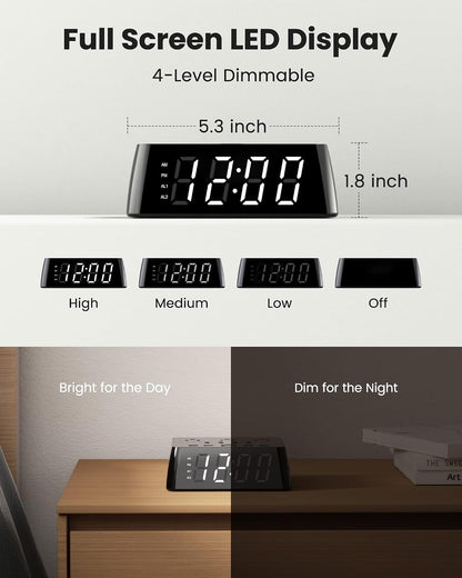 Alarm Clock with 4 USB Chargers, Power Strip 3 Outlets, 1700J