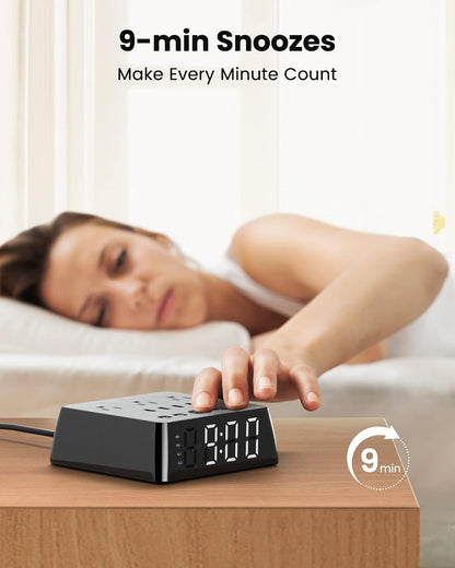 Alarm Clock with 4 USB Chargers, Power Strip 3 Outlets, 1700J