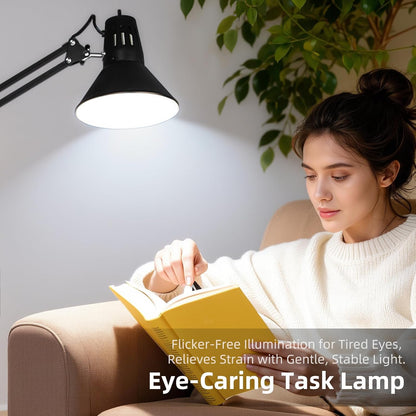 Black Desk Lamp with Clamp, Extra-Tall Adjustable Metal Swing Arm, 5000K