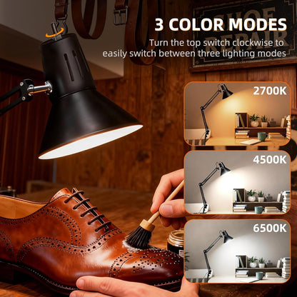 Black Desk Lamp with Clamp, Extra-Tall Adjustable Metal Swing Arm, 5000K