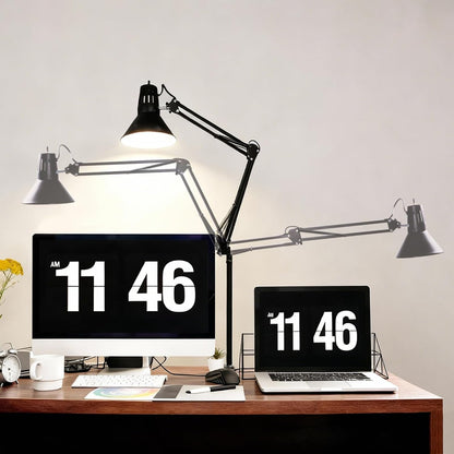 Black Desk Lamp with Clamp, Extra-Tall Adjustable Metal Swing Arm, 5000K