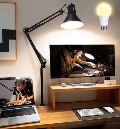 Black Desk Lamp with Clamp, Extra-Tall Adjustable Metal Swing Arm, 5000K