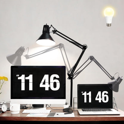 Black Desk Lamp with Clamp, Extra-Tall Adjustable Metal Swing Arm, 5000K