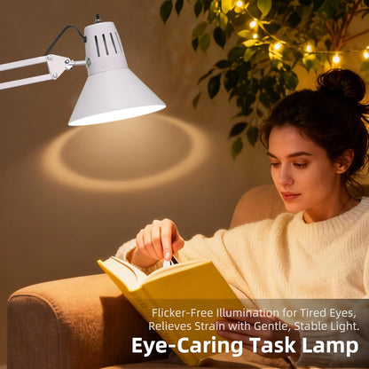 Black Desk Lamp with Clamp, Extra-Tall Adjustable Metal Swing Arm, 5000K