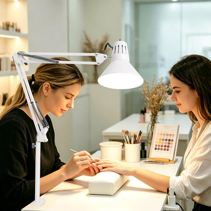 Black Desk Lamp with Clamp, Extra-Tall Adjustable Metal Swing Arm, 5000K