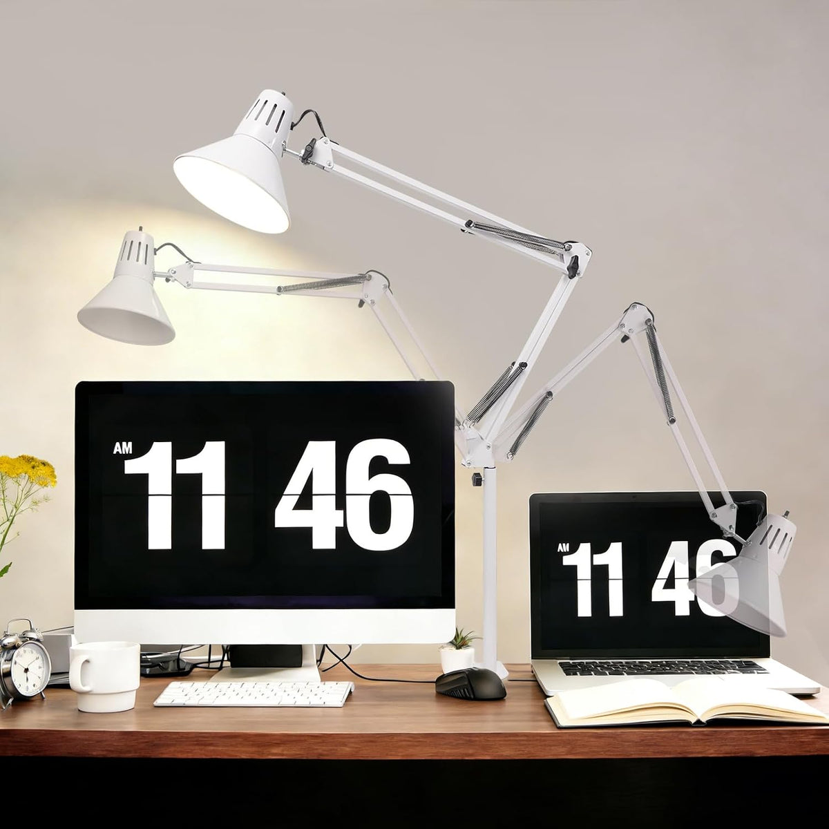 Black Desk Lamp with Clamp, Extra-Tall Adjustable Metal Swing Arm, 5000K