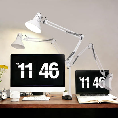 Black Desk Lamp with Clamp, Extra-Tall Adjustable Metal Swing Arm, 5000K