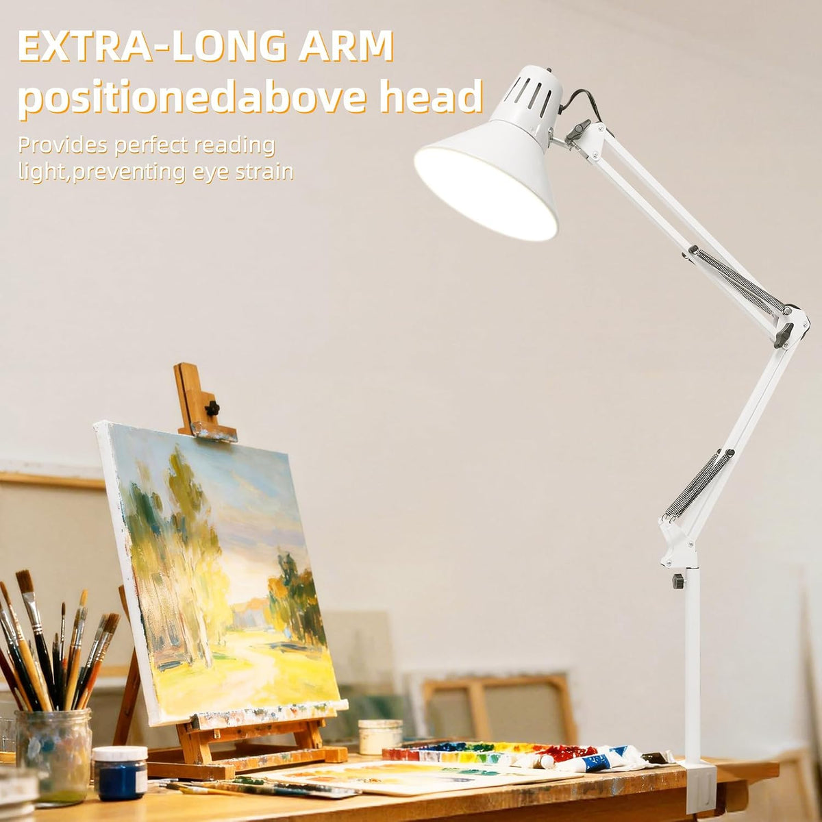 Black Desk Lamp with Clamp, Extra-Tall Adjustable Metal Swing Arm, 5000K