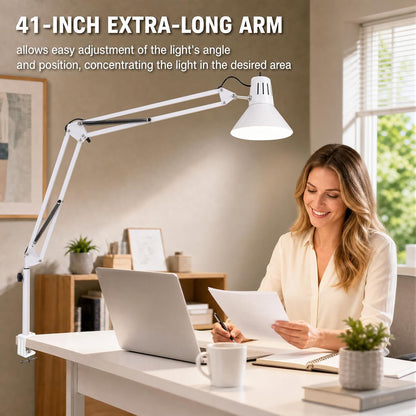 Black Desk Lamp with Clamp, Extra-Tall Adjustable Metal Swing Arm, 5000K
