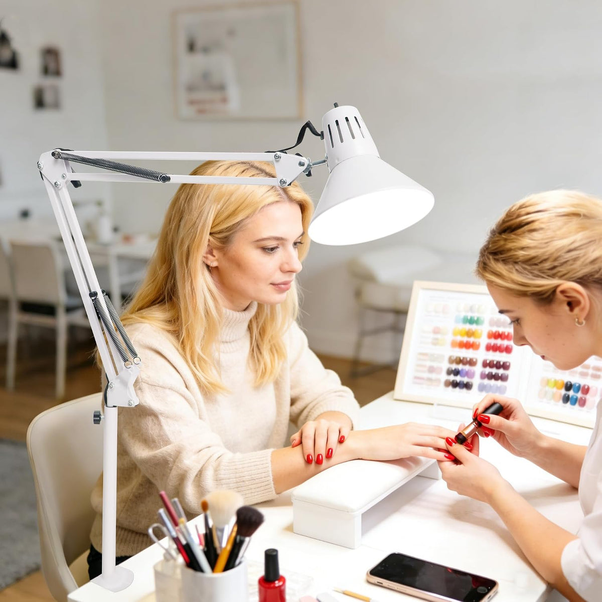 Black Desk Lamp with Clamp, Extra-Tall Adjustable Metal Swing Arm, 5000K