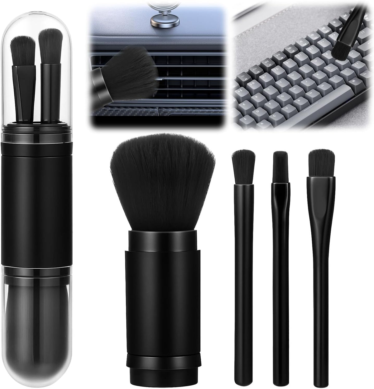 4 Pack Exquisite Duster Brush Kit, Mini Keyboard Cleaning Brushes Kit Model Cleaning Brush Nylon Anti Static Electronic Dust Brushes Efficient Dust Removal for Digital Devices Car Interior