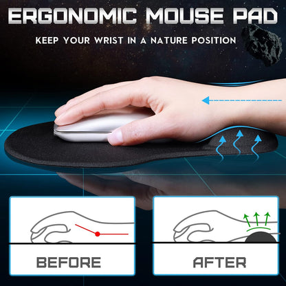9 Pcs Ergonomic Mouse Pad with Wrist Rest Black Mouse Pads Memory Foam Non-Slip Mousepad Comfortable Computer Mousepad with PU Base for Pain Relief Computer Cafe Home Office Desk Accessories