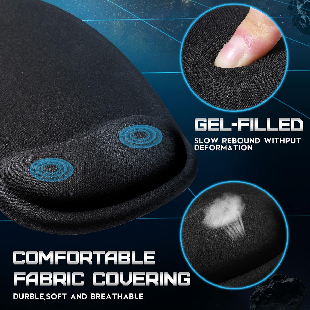 9 Pcs Ergonomic Mouse Pad with Wrist Rest Black Mouse Pads Memory Foam Non-Slip Mousepad Comfortable Computer Mousepad with PU Base for Pain Relief Computer Cafe Home Office Desk Accessories
