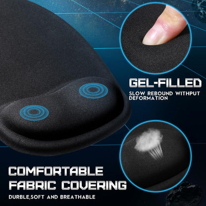 9 Pcs Ergonomic Mouse Pad with Wrist Rest Black Mouse Pads Memory Foam Non-Slip Mousepad Comfortable Computer Mousepad with PU Base for Pain Relief Computer Cafe Home Office Desk Accessories