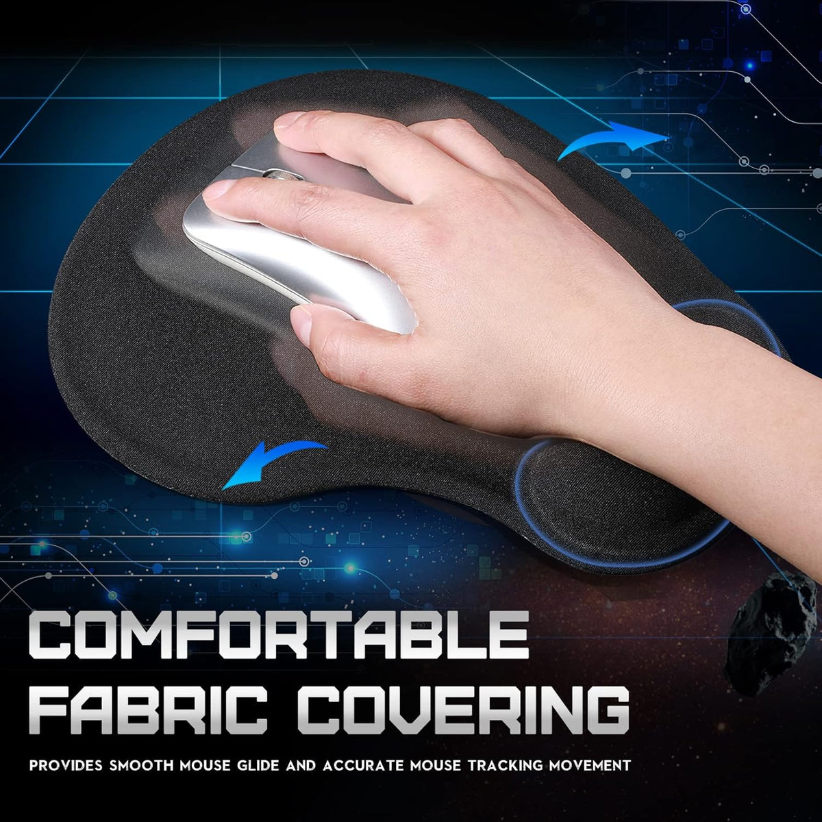 9 Pcs Ergonomic Mouse Pad with Wrist Rest Black Mouse Pads Memory Foam Non-Slip Mousepad Comfortable Computer Mousepad with PU Base for Pain Relief Computer Cafe Home Office Desk Accessories