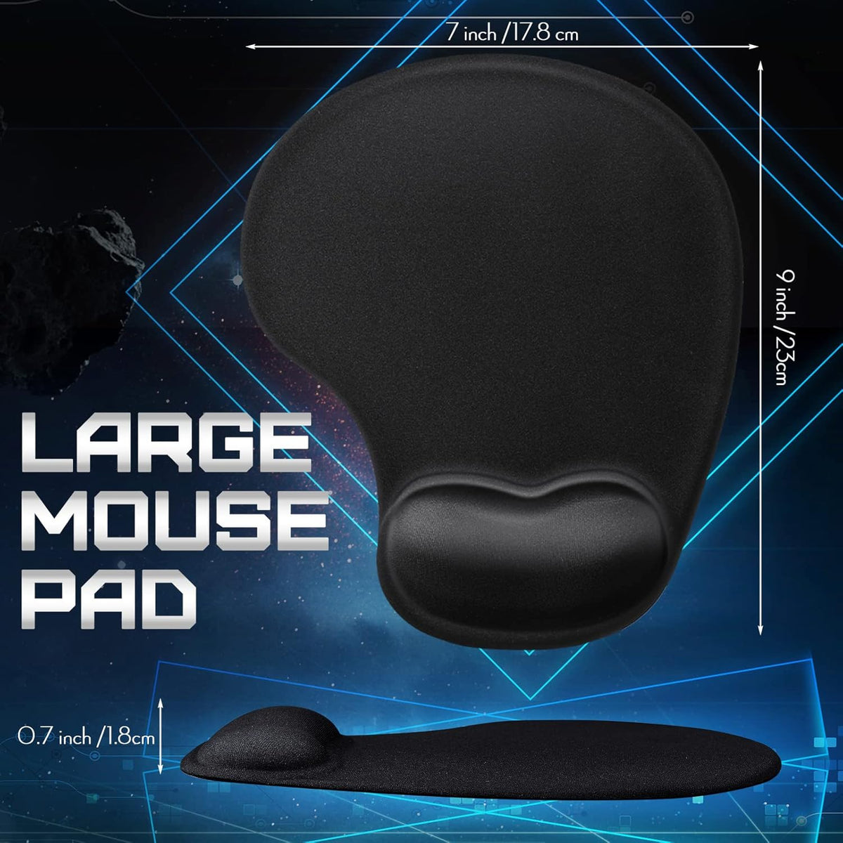9 Pcs Ergonomic Mouse Pad with Wrist Rest Black Mouse Pads Memory Foam Non-Slip Mousepad Comfortable Computer Mousepad with PU Base for Pain Relief Computer Cafe Home Office Desk Accessories