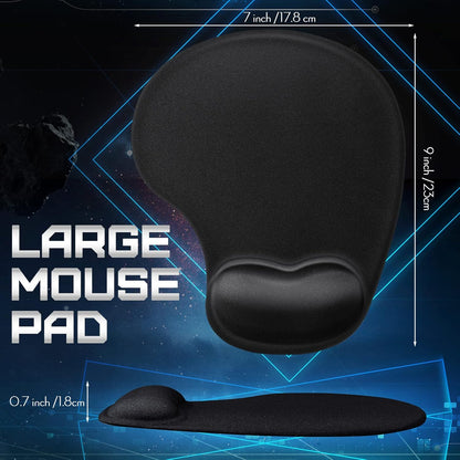 9 Pcs Ergonomic Mouse Pad with Wrist Rest Black Mouse Pads Memory Foam Non-Slip Mousepad Comfortable Computer Mousepad with PU Base for Pain Relief Computer Cafe Home Office Desk Accessories