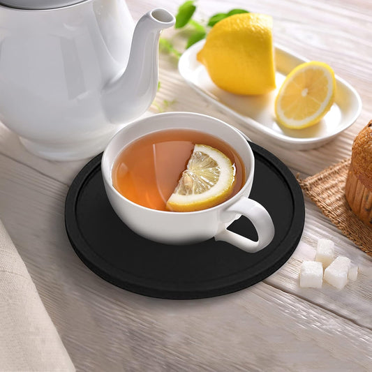 Anti-Slip Reusable Drink Coasters Set - Non Slip Silicone Coasters Protect Desk from Heat and Scratch Damage (4 Pack, Black)