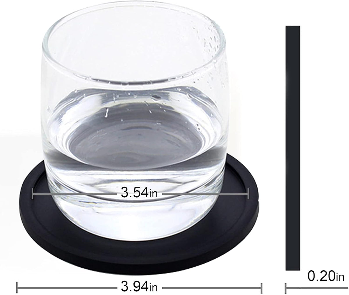 Anti-Slip Reusable Drink Coasters Set - Non Slip Silicone Coasters Protect Desk from Heat and Scratch Damage (4 Pack, Black)
