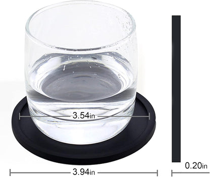 Anti-Slip Reusable Drink Coasters Set - Non Slip Silicone Coasters Protect Desk from Heat and Scratch Damage (4 Pack, Black)