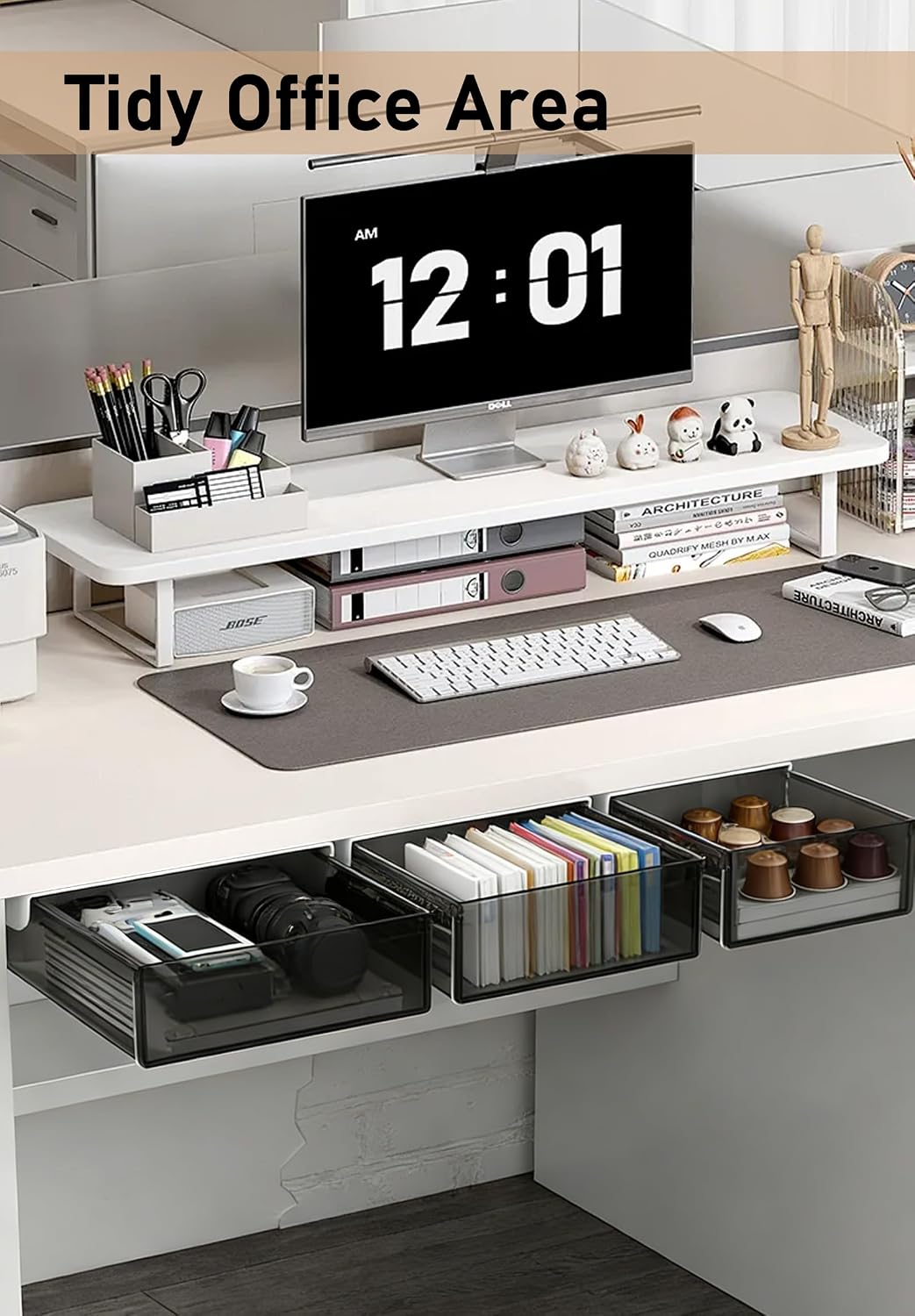 Under Desk Drawer Set of 2, Smooth Slide-Out Storage (Medium/Small), Thick PET Material, For Home Office, Desk & Coffee Table