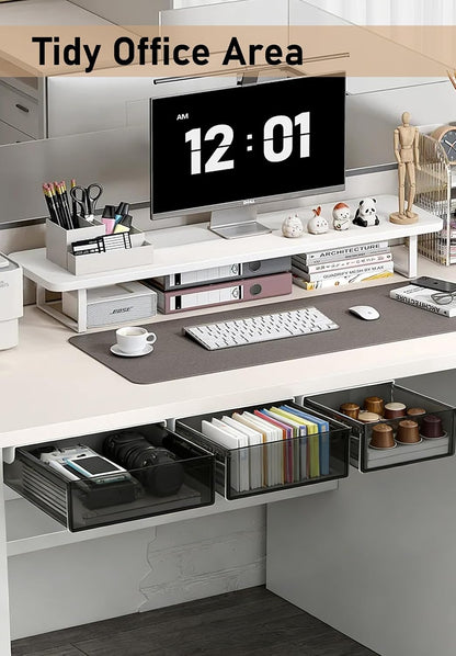 Under Desk Drawer Set of 2, Smooth Slide-Out Storage (Medium/Small), Thick PET Material, For Home Office, Desk & Coffee Table
