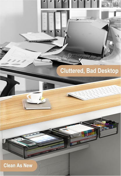 Under Desk Drawer Set of 2, Smooth Slide-Out Storage (Medium/Small), Thick PET Material, For Home Office, Desk & Coffee Table