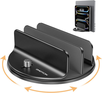 360° Vertical Laptop Stand Holder, Dual-Slot Aluminum Desk Organizer