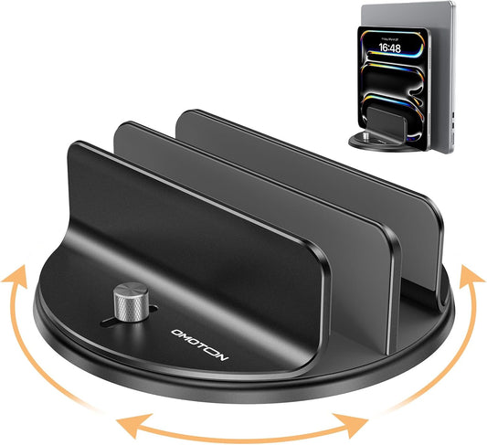 360° Vertical Laptop Stand Holder, Dual-Slot Aluminum Desk Organizer