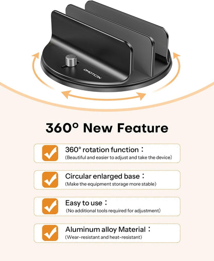 360° Vertical Laptop Stand Holder, Dual-Slot Aluminum Desk Organizer