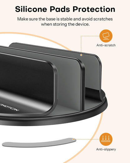 360° Vertical Laptop Stand Holder, Dual-Slot Aluminum Desk Organizer