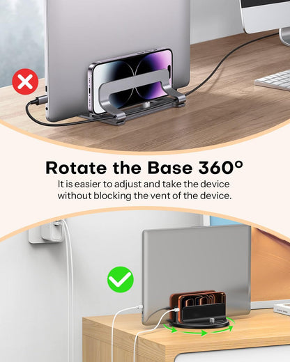 360° Vertical Laptop Stand Holder, Dual-Slot Aluminum Desk Organizer