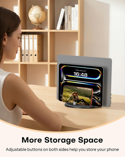360° Vertical Laptop Stand Holder, Dual-Slot Aluminum Desk Organizer