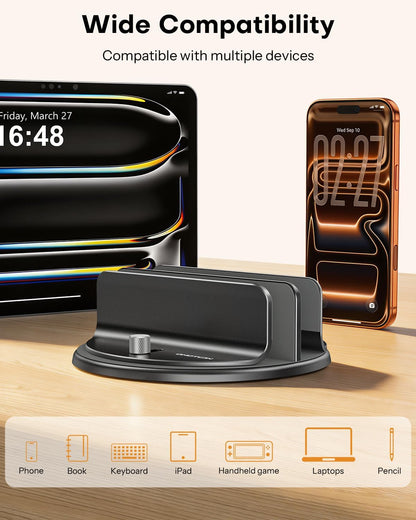 360° Vertical Laptop Stand Holder, Dual-Slot Aluminum Desk Organizer