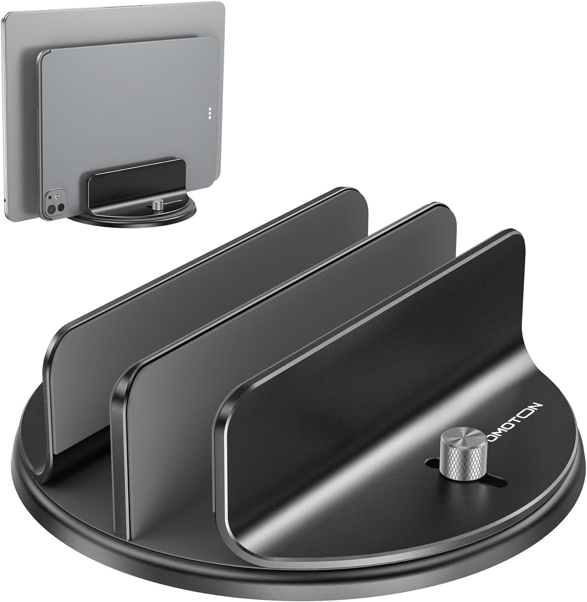 360° Vertical Laptop Stand Holder, Dual-Slot Aluminum Desk Organizer