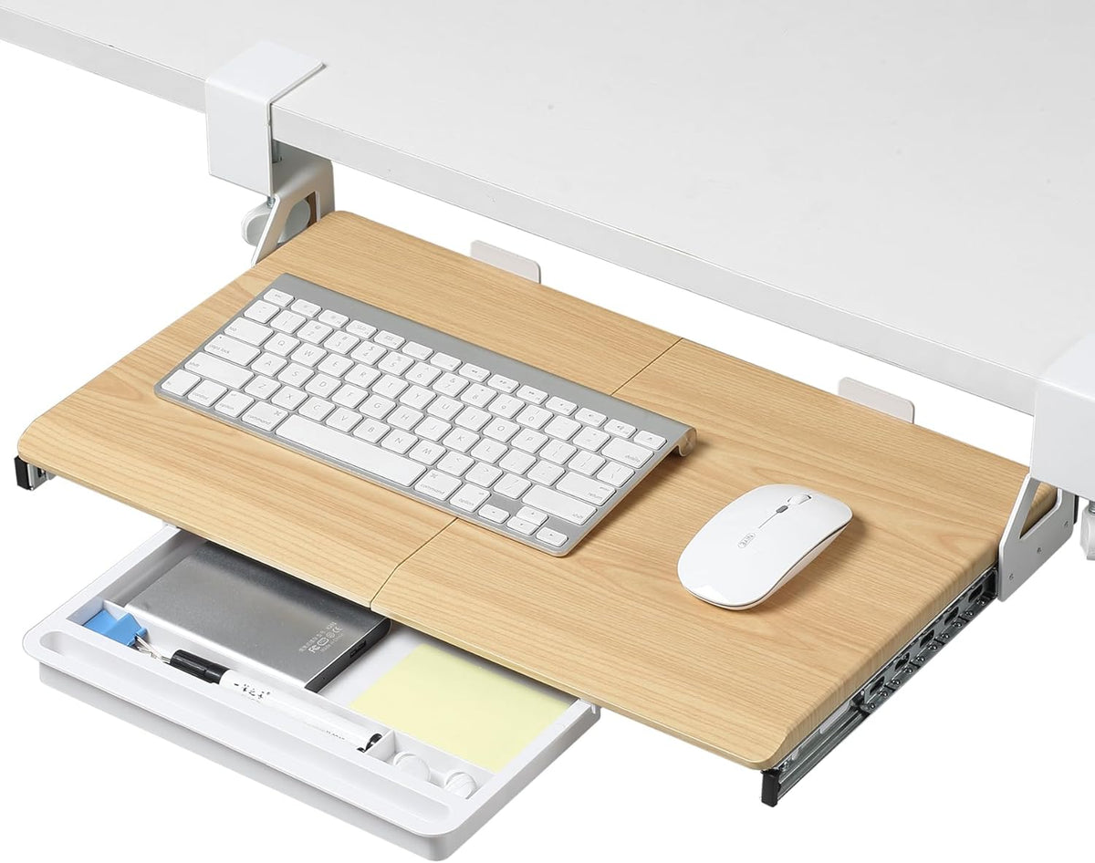 Small Keyboard Tray Under Desk with Metal Rail, 19.7x11.8", Oak