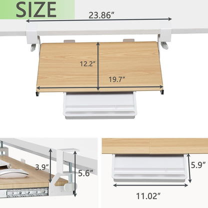 Small Keyboard Tray Under Desk with Metal Rail, 19.7x11.8", Oak