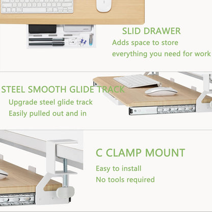 Small Keyboard Tray Under Desk with Metal Rail, 19.7x11.8", Oak
