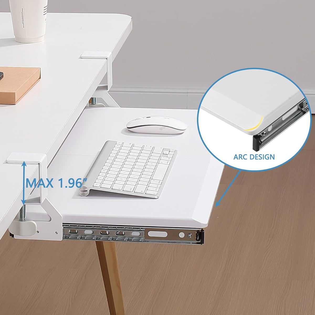 Small Keyboard Tray Under Desk with Metal Rail, 19.7x11.8", Oak