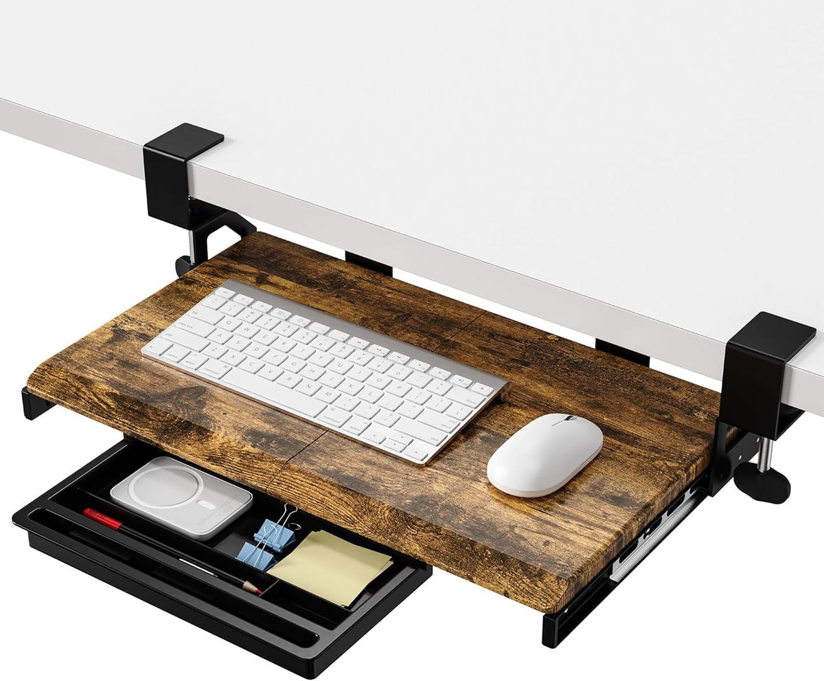 Small Keyboard Tray Under Desk with Metal Rail, 19.7x11.8", Oak