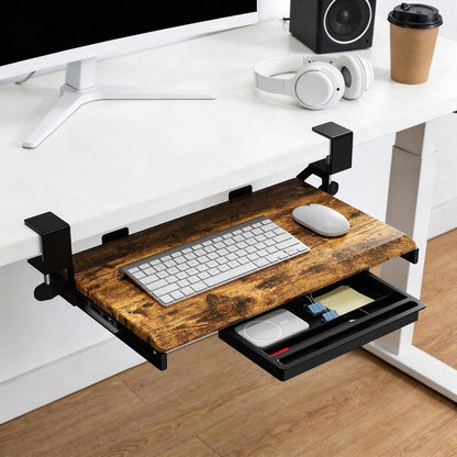 Small Keyboard Tray Under Desk with Metal Rail, 19.7x11.8", Oak