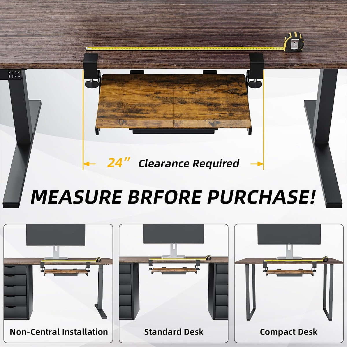 Small Keyboard Tray Under Desk with Metal Rail, 19.7x11.8", Oak
